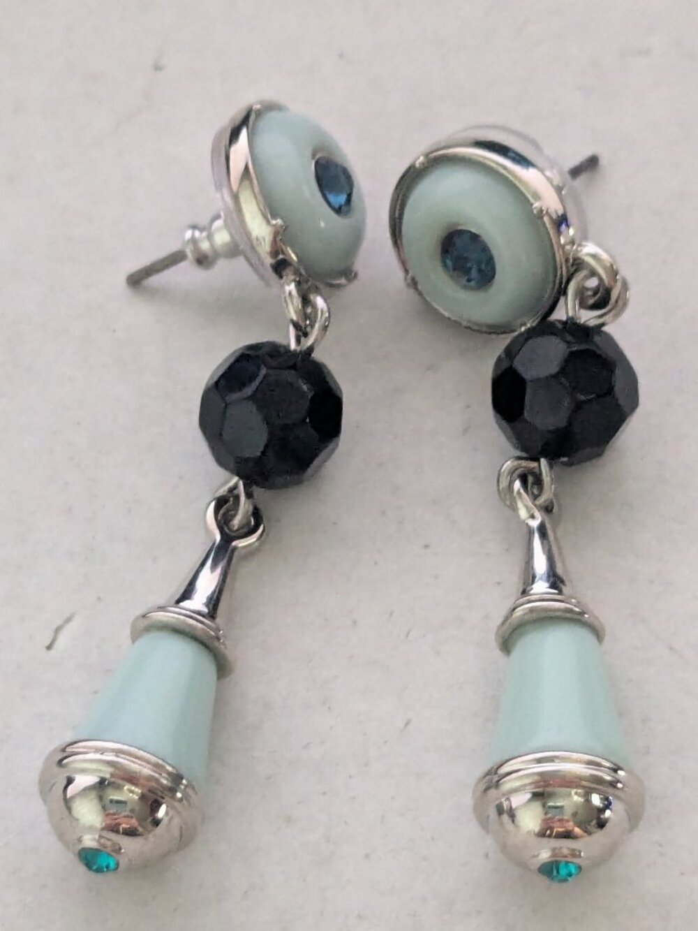 JEWELMINT Silver Tone Blue Rhinestone Beaded Dangle Drop Earrings